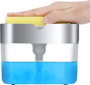 Premium Quality Soap Dispenser with Added Features for Kitchen - Sponge Holder Sink Dish Washing Soap Dispenser 13 Ounces Silver Premium Quality Soap Dispenser with Added Features for Kitchen - Sponge Holder Sink Dish Washing Soap Dispenser 13 Ounces Silver