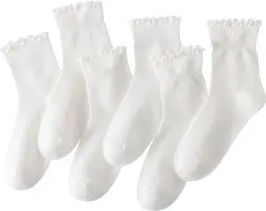 Womens Ruffle Socks, 6 Pairs Cute Ankle Lettuce Frilly Crew Socks | Cotton Socks with Turn Cuff, Size 5-9 Womens Ruffle Socks, 6 Pairs Cute Ankle Lettuce Frilly Crew Socks | Cotton Socks with Turn Cuff, Size 5-9