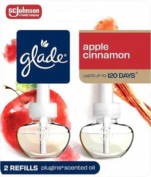 Glade PlugIns Refills Air Freshener, Scented and Essential Oils for Home and Bathroom, Apple Cinnamon, 1.34 Fl Oz, 2 Count Glade PlugIns Refills Air Freshener, Scented and Essential Oils for Home and Bathroom, Apple Cinnamon, 1.34 Fl Oz, 2 Count