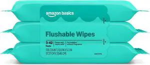 Amazon Basics Flushable Wipes, Fragrance Free, Adult Wet Wipes,126 Count (3 Packs of 42), Packaging May Vary Amazon Basics Flushable Wipes, Fragrance Free, Adult Wet Wipes,126 Count (3 Packs of 42), Packaging May Vary