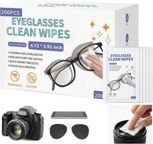 200 Pk Individually Pre-Moistened Eyeglass Cleaning Wipes 4.72"×5.91" | Individually Wrapped Lens Cleaner for Glasses, Camera, Phone, Computer & Laptop Screens, Streak-Free Safe Formula 200 Pk Individually Pre-Moistened Eyeglass Cleaning Wipes 4.72"×5.91" | Individually Wrapped Lens Cleaner for Glasses, Camera, Phone, Computer & Laptop Screens, Streak-Free Safe Formula