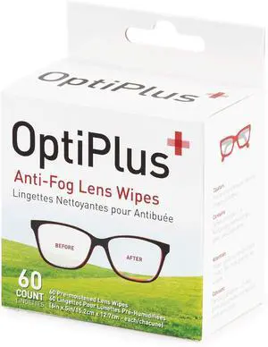 OptiPlus Anti Fog Lens Wipes l Pre-Moistened l Cleaning Wipes for Glasses, Laptops Screens, Smart Phones, Optical Lens, Goggles, Watch Screen and More l Defogging, Quick-Dry & Scratch-Free l 60 Count OptiPlus Anti Fog Lens Wipes l Pre-Moistened l Cleaning Wipes for Glasses, Laptops Screens, Smart Phones, Optical Lens, Goggles, Watch Screen and More l Defogging, Quick-Dry & Scratch-Free l 60 Count