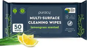 Puracy All Purpose Cleaning Wipes Non Toxic Multi-Surface Cleaner & Appliance Wipes for Car, Bathroom, Kitchen Lemongrass Scent (50 Count, 1 Pack) Puracy All Purpose Cleaning Wipes Non Toxic Multi-Surface Cleaner & Appliance Wipes for Car, Bathroom, Kitchen Lemongrass Scent (50 Count, 1 Pack)