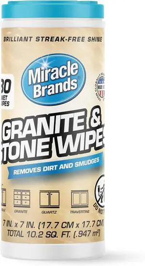 MiracleWipes for Granite & Stone, Clean, Protect, Polish Stone, Marble, Quartz, Slate, Tile, Laminate Surfaces in Kitchen and Bathroom - 30 Count MiracleWipes for Granite & Stone, Clean, Protect, Polish Stone, Marble, Quartz, Slate, Tile, Laminate Surfaces in Kitchen and Bathroom - 30 Count