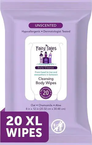 Fairy Tales Daily Cleanse XL Wipes for Kids Extra Large Body Wipes, Gentle Disposable Washcloths, Unscented, Alcohol Free Cleansing Cloths - 20ct Fairy Tales Daily Cleanse XL Wipes for Kids Extra Large Body Wipes, Gentle Disposable Washcloths, Unscented, Alcohol Free Cleansing Cloths - 20ct
