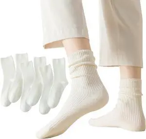 Flydo 6 Pairs Crew Socks for Women Cute White Cotton Casual Soft Socks Flydo 6 Pairs Crew Socks for Women Cute White Cotton Casual Soft Socks