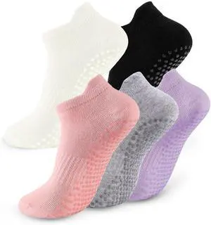 5 Pairs Pilates Socks with Grips for Women Non Slip Grip Yoga Crew Socks for Barre Hospital Barefoot 5 Pairs Pilates Socks with Grips for Women Non Slip Grip Yoga Crew Socks for Barre Hospital Barefoot