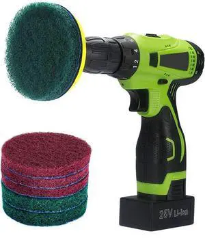 4 Inch Drill Powered Brush Tile Scrubber Scouring Pads Cleaning Kit | Pad Holder and Metal Shaft Included 4 Inch Drill Powered Brush Tile Scrubber Scouring Pads Cleaning Kit | Pad Holder and Metal Shaft Included