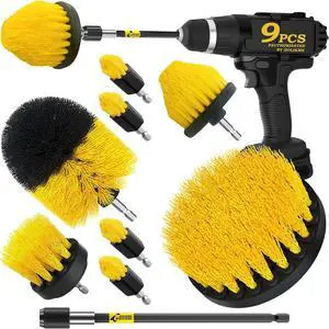 Holikme 9Pack Drill Brush Attachments SetPower Scrubber Kit for Clean | 8 Nylon Scrub Brushes,1 Extend Long Attachment, Tile, Tub, Shower, Floors, Kitchen and Auto Interior Care,Yellow Holikme 9Pack Drill Brush Attachments SetPower Scrubber Kit for Clean | 8 Nylon Scrub Brushes,1 Extend Long Attachment, Tile, Tub, Shower, Floors, Kitchen and Auto Interior Care,Yellow