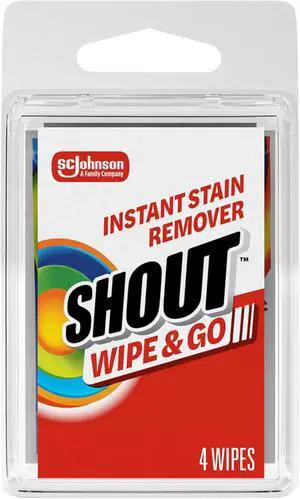 Shout Wipes, Wipe and Go Instant Stain Remover, Laundry Stain and Spot Remover for On-the-Go, 4 Wipes (Pack of 1) Shout Wipes, Wipe and Go Instant Stain Remover, Laundry Stain and Spot Remover for On-the-Go, 4 Wipes (Pack of 1)