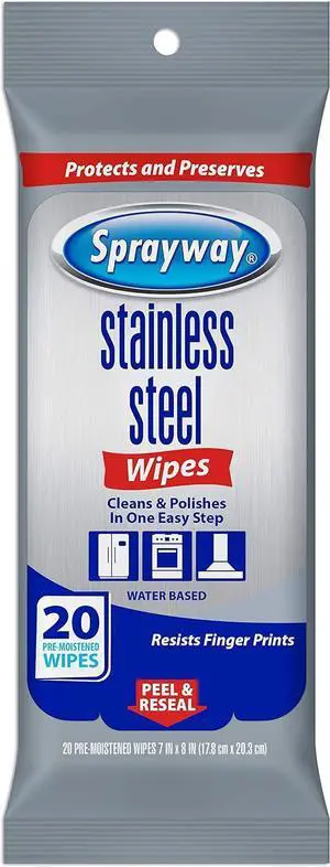 Sprayway Stainless Steel Wipes, Water Based, Pack of 20 (SW5012R) | Streak-Free, Pre-Moistened Wipes | Removes Fingerprints & Grease | For Appliances & Metal Surfaces Sprayway Stainless Steel Wipes, Water Based, Pack of 20 (SW5012R) | Streak-Free, Pre-Moistened Wipes | Removes Fingerprints & Grease | For Appliances & Metal Surfaces