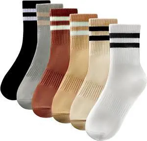 Tlmody 6Pairs Crew Socks for Women Cotton Striped Socks Tlmody 6Pairs Crew Socks for Women Cotton Striped Socks