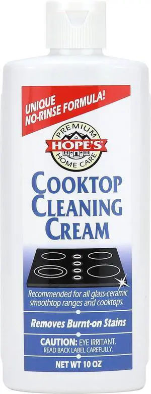 HOPE'S Cooktop Cleaning Cream, Fast Acting No-Rinse Cooktop Cleaner for Glass Ceramic Cooktops and Stoves, Removes Burnt-on Stains, 10 Oz Net Weight (8 Fl Oz), Pack of 1 HOPE'S Cooktop Cleaning Cream, Fast Acting No-Rinse Cooktop Cleaner for Glass Ceramic Cooktops and Stoves, Removes Burnt-on Stains, 10 Oz Net Weight (8 Fl Oz), Pack of 1