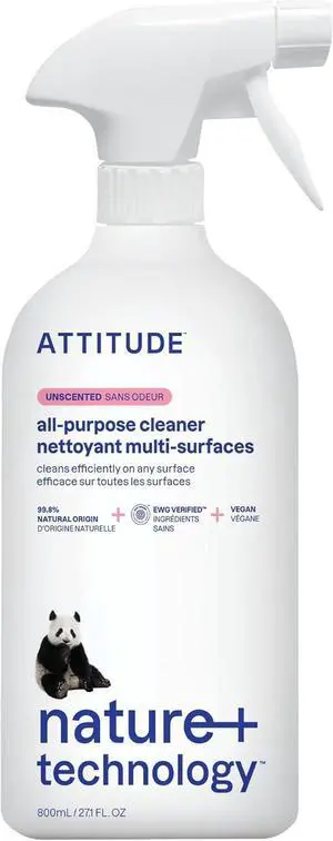 ATTITUDE All Purpose Cleaner Spray, EWG Verified, Vegan, Made with 94% Plant-Based Ingredients, Streak-Free for Kitchen, Bathroom, Glass & More, Unscented, 27.1 Fl Oz ATTITUDE All Purpose Cleaner Spray, EWG Verified, Vegan, Made with 94% Plant-Based Ingredients, Streak-Free for Kitchen, Bathroom, Glass & More, Unscented, 27.1 Fl Oz
