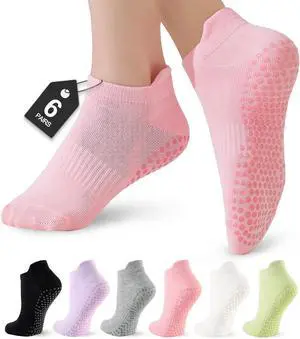 6 Pairs Pilates Socks for Women, Grip Yoga Crew Socks, Non Slip Grippy for Barre, Ballet, Dance & Hospital 6 Pairs Pilates Socks for Women, Grip Yoga Crew Socks, Non Slip Grippy for Barre, Ballet, Dance & Hospital