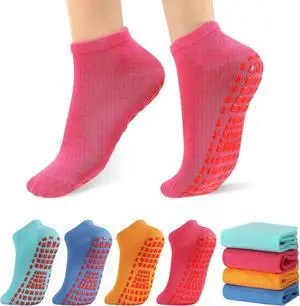 Jspupifip 4/5 Pairs Pilates Socks for Women Non Slip Yoga Socks | Crew Socks with Grips for Yoga Pilates Ballet Barre Athletic Jspupifip 4/5 Pairs Pilates Socks for Women Non Slip Yoga Socks | Crew Socks with Grips for Yoga Pilates Ballet Barre Athletic