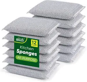 HOMEXCEL All-Purpose Sponge Pads 12PK, Non-Scratch Dish Sponges for Kitchen | Reusable Wire Dishwashing Rag, All-Purpose Scrub for Non-Stick Cookware/Dishes/Countertops/Bathroom/Household, Silver HOMEXCEL All-Purpose Sponge Pads 12PK, Non-Scratch Dish Sponges for Kitchen | Reusable Wire Dishwashing Rag, All-Purpose Scrub for Non-Stick Cookware/Dishes/Countertops/Bathroom/Household, Silver