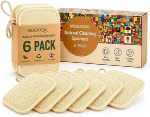 Natural Loofah Dish Scrubber Sponges, 6 Pack Large Plant-Based Kitchen Cleaning Pads, Compostable Non-Scratch Scouring Sponge for Dishes, Sink, Grout and Tile, 4.4 x 2.8 in Natural Loofah Dish Scrubber Sponges, 6 Pack Large Plant-Based Kitchen Cleaning Pads, Compostable Non-Scratch Scouring Sponge for Dishes, Sink, Grout and Tile, 4.4 x 2.8 in