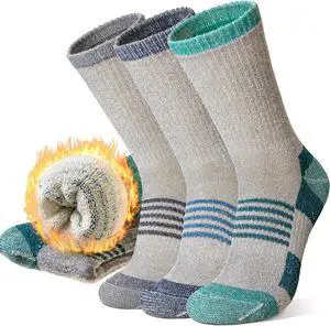 Velice Merino Wool Hiking Socks for Women Thermal Warm Winter Boot Work Cushion Crew Socks 3 Pairs(Grey, Large) Velice Merino Wool Hiking Socks for Women Thermal Warm Winter Boot Work Cushion Crew Socks 3 Pairs(Grey, Large)