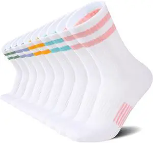 Womens Crew Socks Athletic Running Casual Cushioned Striped Calf Sock for Women 5 Pairs Womens Crew Socks Athletic Running Casual Cushioned Striped Calf Sock for Women 5 Pairs