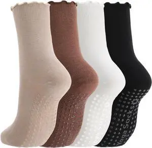 Pilates Grip Socks for Women Non Slip Yoga Socks | Made with Cotton Blend Fabric, Soft And Breathable with Ruffle Cuffs, Ideal for Pilates Yoga Barre Pilates Grip Socks for Women Non Slip Yoga Socks | Made with Cotton Blend Fabric, Soft And Breathable with Ruffle Cuffs, Ideal for Pilates Yoga Barre