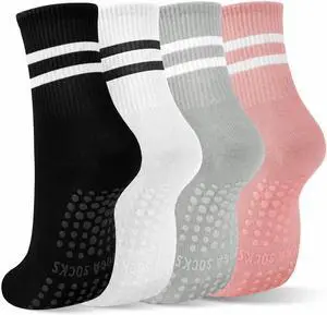 YSense Pilates Grippy Socks Woman 4 Pairs | Soft Cotton, Non Slip Yoga, Grip Socks for Pilates, Barre, Dance, Ballet, Barefoot, Workout Sports YSense Pilates Grippy Socks Woman 4 Pairs | Soft Cotton, Non Slip Yoga, Grip Socks for Pilates, Barre, Dance, Ballet, Barefoot, Workout Sports