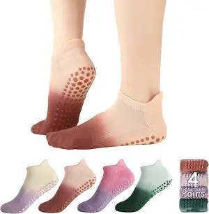 Ombre Pilates Grip Socks for Women Non Slip Yoga Socks 4 Pairs | Cotton Blend Socks with Ombre Color Design, Cushioned Grip Bottom for Studio Workouts, Barre, Dance and Home Wear Ombre Pilates Grip Socks for Women Non Slip Yoga Socks 4 Pairs | Cotton Blend Socks with Ombre Color Design, Cushioned Grip Bottom for Studio Workouts, Barre, Dance and Home Wear