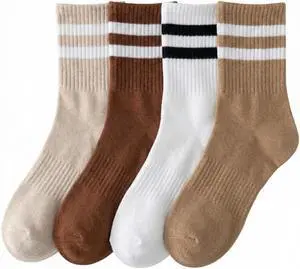 Rehelu Womens Striped Crew Socks Cotton Cozy Casual Athletic Long Socks for Women 4 Pairs Rehelu Womens Striped Crew Socks Cotton Cozy Casual Athletic Long Socks for Women 4 Pairs