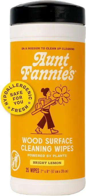 Aunt Fannie's Wood Surface Cleaning Wipes, Lemon, 35 Count, Pack of 1 | No-Wax Formula, Lifts Dust & Grime, Safe for Cabinets Furniture Shelves Tables & Finished Floors, Streak Free, Made in USA Aunt Fannie's Wood Surface Cleaning Wipes, Lemon, 35 Count, Pack of 1 | No-Wax Formula, Lifts Dust & Grime, Safe for Cabinets Furniture Shelves Tables & Finished Floors, Streak Free, Made in USA