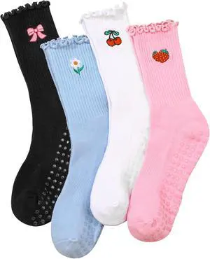 Jspupifip 4 Pairs Cute Pilates Grippy Socks for Women, Ruffle, Non-Slip | 80% Cotton, Non-Slip Grip, Ruffle, Crew Grippy Socks, Yoga, Pilates Barre, Hospital, Home, Women's Athletic Socks Jspupifip 4 Pairs Cute Pilates Grippy Socks for Women, Ruffle, Non-Slip | 80% Cotton, Non-Slip Grip, Ruffle, Crew Grippy Socks, Yoga, Pilates Barre, Hospital, Home, Women's Athletic Socks