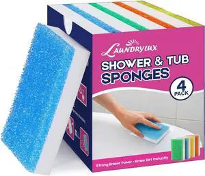 LAUNDRYLUX Magic Sponge Erasers, 4 Pack Dual-Sided Shower & Tub Cleaner | with Temperature-Responsive Scrubber, Melamine Sponges for Bathroom and Shoe Cleaning LAUNDRYLUX Magic Sponge Erasers, 4 Pack Dual-Sided Shower & Tub Cleaner | with Temperature-Responsive Scrubber, Melamine Sponges for Bathroom and Shoe Cleaning