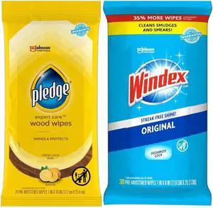 Pledge Expert Care Wood Wipes & Windex Glass Cleaning Wipes Bundle, 24ct Lemon Scent Wood Wipes & 38ct Original Glass Wipes for Surface Cleaning Pledge Expert Care Wood Wipes & Windex Glass Cleaning Wipes Bundle, 24ct Lemon Scent Wood Wipes & 38ct Original Glass Wipes for Surface Cleaning