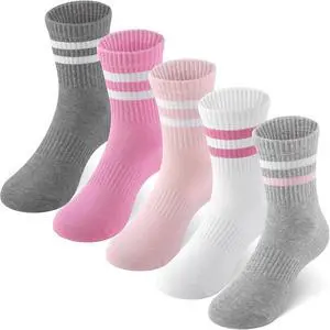 HONGTEYA Unisex Kids Crew Cotton Socks for Girls Boys School Uniform | Breathable athletic knit, seamless toe friendly, fits ages 3-12, great for back-to-school, 5 pairs soft combed cotton HONGTEYA Unisex Kids Crew Cotton Socks for Girls Boys School Uniform | Breathable athletic knit, seamless toe friendly, fits ages 3-12, great for back-to-school, 5 pairs soft combed cotton
