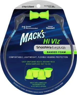 Macks Hi Viz Banded Foam Shooting Earplugs, 3 Pair with Band - Most Visible Color, Easy Compliance Checks, 28dB High NRR - Comfortable, Safe Ear Plugs for Hunting, Tactical, Target, Skeet and Trap Macks Hi Viz Banded Foam Shooting Earplugs, 3 Pair with Band - Most Visible Color, Easy Compliance Checks, 28dB High NRR - Comfortable, Safe Ear Plugs for Hunting, Tactical, Target, Skeet and Trap