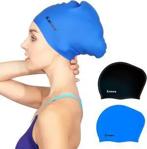 Keary 2 Pack Silicone Swim Cap for Women Adult Waterproof Long Hair Bathing | Swimming Cap Women Girls Men Youth Braids Large Caps Cover Ears 3D Stretchable Durable Anti-Slip Pool Water Swim Lessons Keary 2 Pack Silicone Swim Cap for Women Adult Waterproof Long Hair Bathing | Swimming Cap Women Girls Men Youth Braids Large Caps Cover Ears 3D Stretchable Durable Anti-Slip Pool Water Swim Lessons