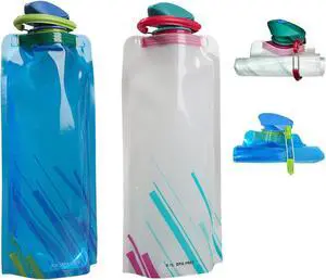 Collapsible Water Bottles for Travel 23oz Foldable Water Bottle with Carabiner,Leakproof BPA-Free Water Jup, Portable Reusable Water Bottle for Hiking,Sports,Camping,Biking (White+Blue) Collapsible Water Bottles for Travel 23oz Foldable Water Bottle with Carabiner,Leakproof BPA-Free Water Jup, Portable Reusable Water Bottle for Hiking,Sports,Camping,Biking (White+Blue)