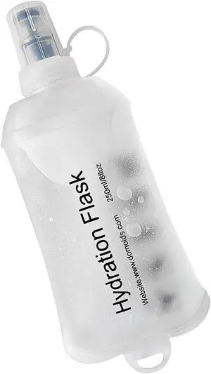 WILDREEDS 250ml Soft Flask, TPU Collapsible Soft Water Bottle for Hydration Pack, Running Vest, Folding Water Bottle for Hiking Cycling Climbing-1Pcs, White WILDREEDS 250ml Soft Flask, TPU Collapsible Soft Water Bottle for Hydration Pack, Running Vest, Folding Water Bottle for Hiking Cycling Climbing-1Pcs, White
