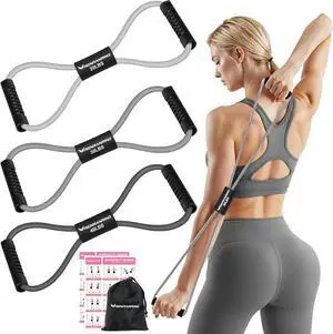 RENRANRING Figure 8 Fitness Resistance Bands with Handles - Exercise Tube Band Set of 3 for Arm and Shoulder Stretch, Rope 8 Word Elastic for Women and Men RENRANRING Figure 8 Fitness Resistance Bands with Handles - Exercise Tube Band Set of 3 for Arm and Shoulder Stretch, Rope 8 Word Elastic for Women and Men