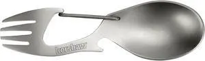 Kershaw Ration Multi Tool Spork, Stainless Steel Spoon, Fork, Carabiner and Bottle Opener, Regular and XL Sizes Kershaw Ration Multi Tool Spork, Stainless Steel Spoon, Fork, Carabiner and Bottle Opener, Regular and XL Sizes