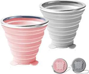 180ML Silicone Collapsible Cup 2 PCS Silicone Foldable Expandable Folding Drinking Cup Reusable Portable Cup collapsible travel cup with Lids For Travel Camping Hiking Outdoor SportsPink+Grey 180ML Silicone Collapsible Cup 2 PCS Silicone Foldable Expandable Folding Drinking Cup Reusable Portable Cup collapsible travel cup with Lids For Travel Camping Hiking Outdoor SportsPink+Grey