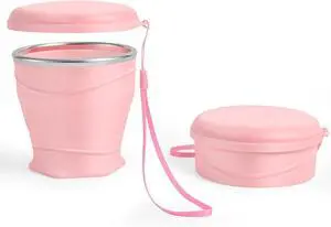 Silicone Collapsible Travel Cup with Dustproof Lid, 8.8 Oz/260ml, BPA-Free, Portable, Reusable for Camping, Picnic, Travel, Office (Pink) Silicone Collapsible Travel Cup with Dustproof Lid, 8.8 Oz/260ml, BPA-Free, Portable, Reusable for Camping, Picnic, Travel, Office (Pink)