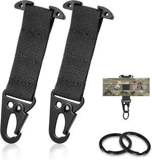 Tactical Molle Clips T-Mount Molle Webbing Key Holder, 2 Pack Tactical Clash Hook Carabiner Clip for Hanging Keys or Gloves Tactical Molle Clips T-Mount Molle Webbing Key Holder, 2 Pack Tactical Clash Hook Carabiner Clip for Hanging Keys or Gloves