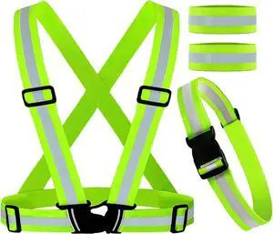 WFJ 4PCS Reflective Vest Set Safety Clothing High Visibility Adjustable Elastic Outdoor Reflective Glow Belt and Vest with 2Pack Reflector Armbands Running Cycling Walking Jogging WFJ 4PCS Reflective Vest Set Safety Clothing High Visibility Adjustable Elastic Outdoor Reflective Glow Belt and Vest with 2Pack Reflector Armbands Running Cycling Walking Jogging