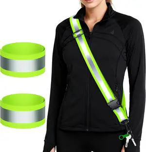 Reflective Walking Gear at Night, High Visibility Safety Reflective Sash Belt and 2-Pack Armband Set, Night Running Safety Gear for Women Men Kids Reflective Walking Gear at Night, High Visibility Safety Reflective Sash Belt and 2-Pack Armband Set, Night Running Safety Gear for Women Men Kids