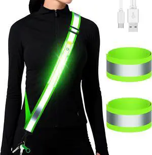 Fokia Kunbio LED Reflective Running Gear High Visibility Reflective Belt Sash with Armband for Walking at Night,Adjustable Running Safety Gear Light Up Running Belt for Runners Walkers Men Women Fokia Kunbio LED Reflective Running Gear High Visibility Reflective Belt Sash with Armband for Walking at Night,Adjustable Running Safety Gear Light Up Running Belt for Runners Walkers Men Women