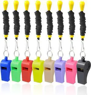 8 Pack Colorful Plastic Whistles with Lanyards, Loud Crisp Sound Whistles for Coaches, Referees, Emergency Survival, Sports Events, Camping, and Pet Training 8 Pack Colorful Plastic Whistles with Lanyards, Loud Crisp Sound Whistles for Coaches, Referees, Emergency Survival, Sports Events, Camping, and Pet Training