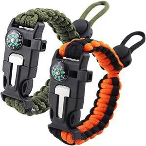 ZHIYE Survival Paracord Bracelet Flint Fire Starter Scraper Compass Wilderness Survival Whistle Adjustable Wristband 2Pack Black&Armygreen ZHIYE Survival Paracord Bracelet Flint Fire Starter Scraper Compass Wilderness Survival Whistle Adjustable Wristband 2Pack Black&Armygreen