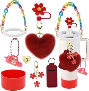 Accessories Set for Stanley Cup, Handle Strap, Boot, Charms(red) | 9PCS tumbler accessories set with silicone boot, straw topper, handle strap, charms and lip balm holder for 20/30/40 oz cups Accessories Set for Stanley Cup, Handle Strap, Boot, Charms(red) | 9PCS tumbler accessories set with silicone boot, straw topper, handle strap, charms and lip balm holder for 20/30/40 oz cups