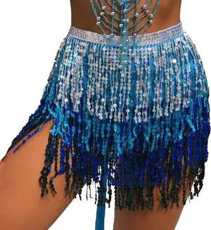 Women's Sequin Tassel Skirts Rave Fringe Hip Scarf for Festival Women's Sequin Tassel Skirts Rave Fringe Hip Scarf for Festival