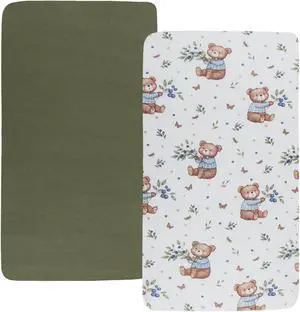 Light Green & Bear Leaf, Ultra Soft Jersey Material, Stretchy Fitted Crib Sheets Set 2 Pack Portable Crib Mattress Topper for Baby Girl Boy Light Green & Bear Leaf, Ultra Soft Jersey Material, Stretchy Fitted Crib Sheets Set 2 Pack Portable Crib Mattress Topper for Baby Girl Boy